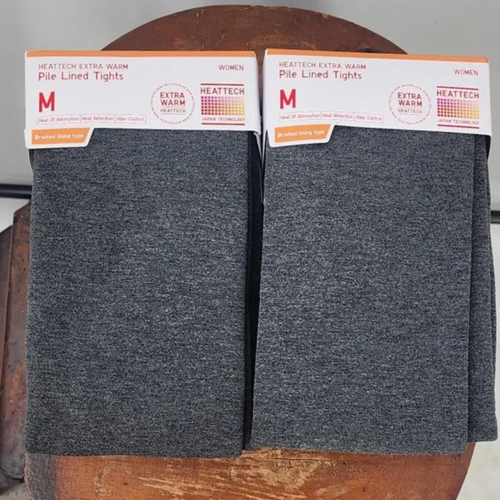 NEW NWT  HeatTech Women's Extra‎ Warm Pile Lined Footed Tights Grey Medium Lot